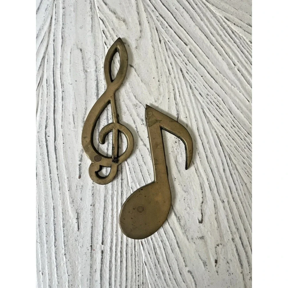 Vtg Solid Brass Music Notes Paperweights Or Wall Decor Treble Clef Eighth Note